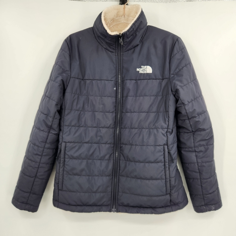 The North Face Womens Mossbud Insulated Reversible Jacket Size Medium Navy Cream